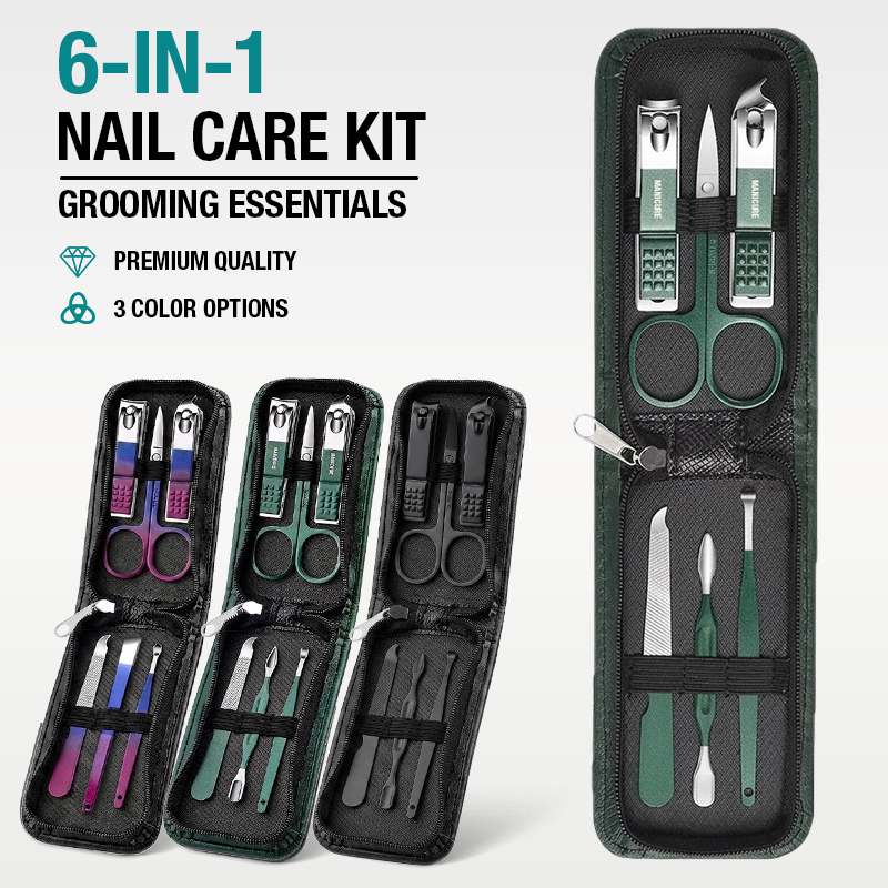 Mens Grooming Travel Kit - 6-in-1 tragbares Nagelknipser-Set, Reise-Maniküre-Set für Männer