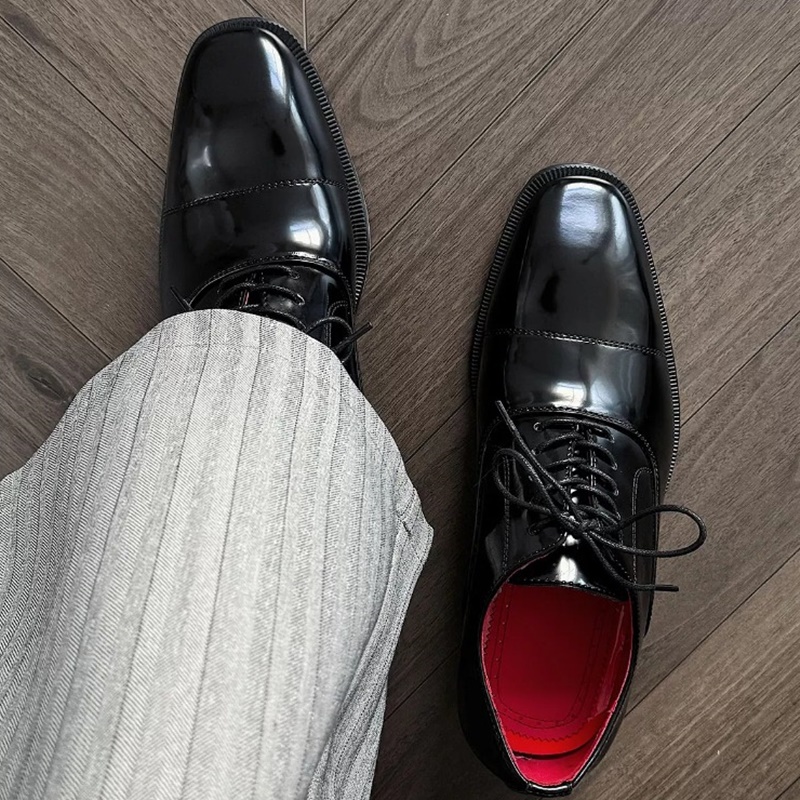 Men'S Grooming Oxford - Dreiteilige glänzende Derby-Schuhe aus Lackleder, modische