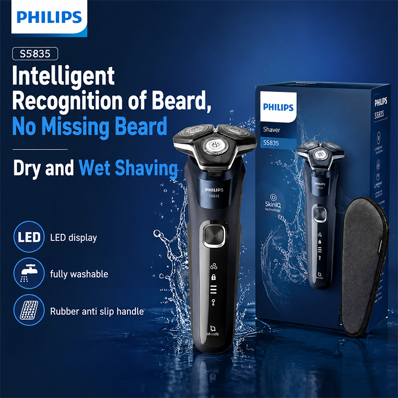 Mens Grooming Travel Kit - Philips S5835 Elektrorasierer, rotierend, Nass- und