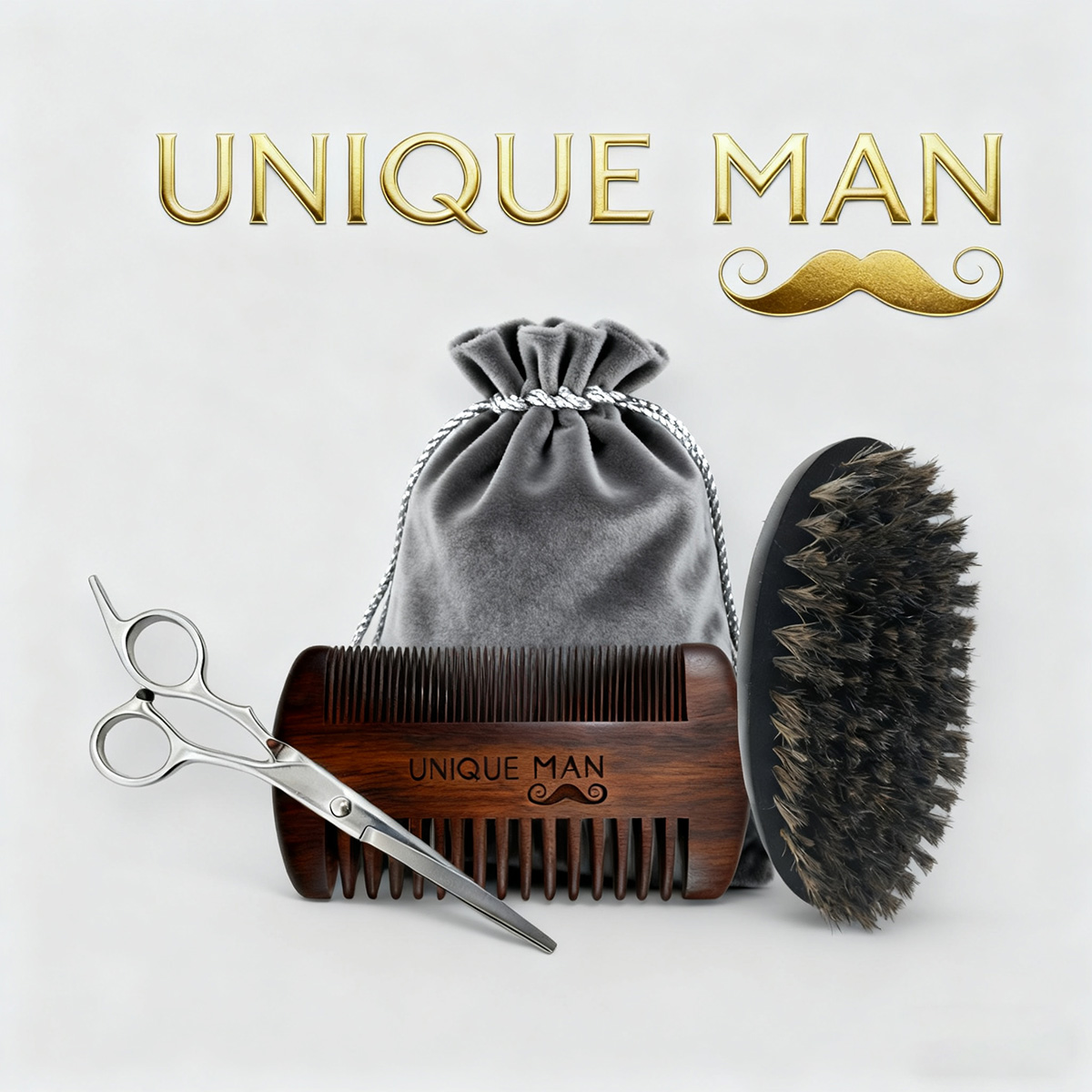 Men'S Grooming Organizer - UNIQUE MAN Herren-Bart-Set, schwarzer Bartbürste und