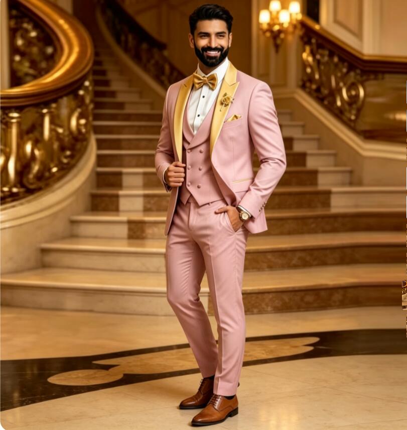Men'S Grooming Daily - Elegante Formelle Herrenanzüge mit Goldspitzen-Revers für