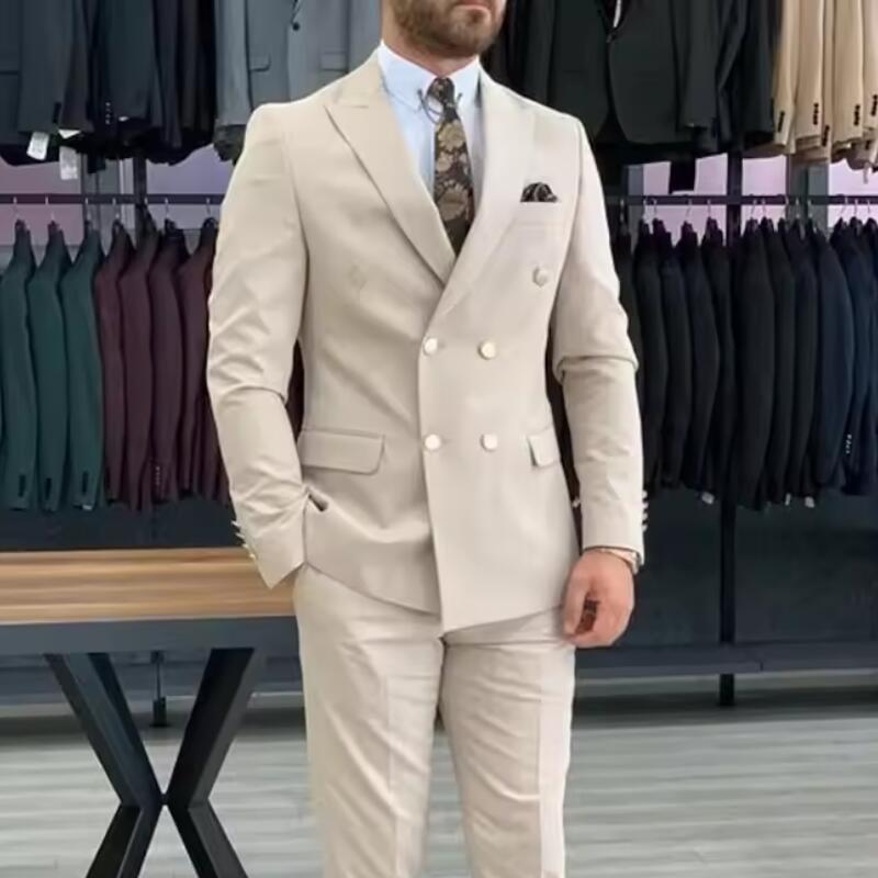 Men'S Grooming Daily - Neue beige Herrenanzüge, zweireihig, mit spitzem